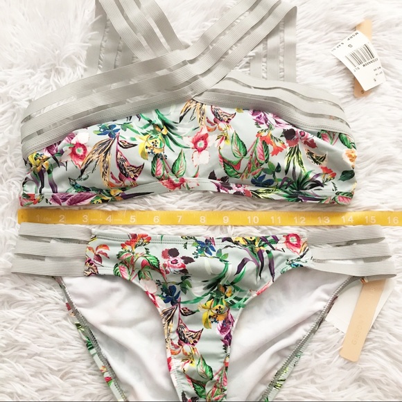 Gibson Latimer Floral Gray Criss-Cross Bikini NWT - Picture 3 of 6